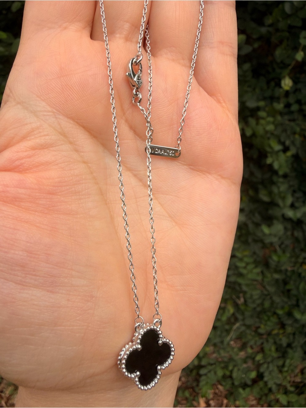 Black Flower Pendant Necklace - Silver Chain - Picture 5 of 7